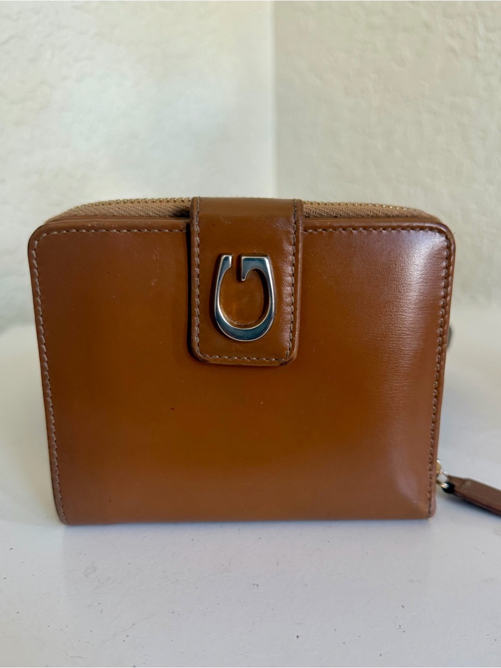 Gucci Horseshoe Tan leather bifold Compact wallet Clutch Made in Italy - Picture 1 of 15